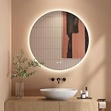 Dripex Badezimmerspiegel Led Badspiegel Rund, Touch-Schalter, Dimmbar, 3 Lichtfarbe Einstellbare Spiegel Bad mit Beleuchtung, LED Wandspiegel mit Licht, Beschlagfrei 70x70 cm