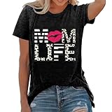 Damen T-Shirt mit Rundhalsausschnitt, lässig, kurzärmelig, lockeres Oberteil Ringelshirt Damen (Black, M)
