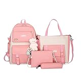 Modischer Rucksack und Handtasche und Stifte-Tasche und Münzgeldbörse, 4er-Set, Trinkrucksack für Männer und Frauen, rose, One size