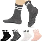 4 Paar pilates socken, antirutschsocken stoppersocken damen, Ballett Barre Tanz Yoga Socken damen 35-42, Schwarz/Weiß/Dunkelgrau/Rosa