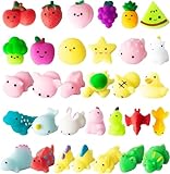 32 Stück Mini Mochi Squishy Set Kawaii Dinosaurier Obst Tier Squeeze Squishies Anti-Stress-Spielzeug Fidget Toy für Jungen und Mädchen Geburtstagsgeschenk Weihnachten Geschenktüten Kindergeburtstag