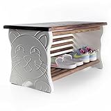 BESTFORM Kinder Schuhregal Katze mit Sitzbank | 60 cm x 28 cm x 30 cm | Katzenliebhaber Geschenke | Schuhbank mit Sitzfläche | Garderobenbank mit Platz für Schuhe| Katze Deco Geschenk