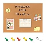 Creative Home 90x60 cm Große Pinnwand Kork | inkl. 5 Pinwandnadeln | Korkwand Korktafel Holzrahmen Memoboard | Hergestellt in der EU | Ideal für Büro, Schule, Schlafzimmer und Heim