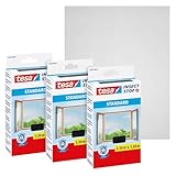 tesa Insect Stop Standard Fliegengitter für Fenster im 3er Pack - Insektenschutz zuschneidbar - Mückenschutz ohne Bohren - 3 x Fliegen Netz anthrazit - 1,3m:1,5m