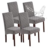Genina Wasserdichte Stuhlhussen für Esszimmer, Stretch-Jacquard-Esszimmerstuhlhussen, abnehmbar, waschbar, Stuhlschutz für Küche, Parsons (Jacquard-Hellgrau, 4 Stück)