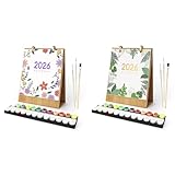 Lebartm 2Stück 2026 Neuer Kalender Malen nach Zahlen Kit für Erwachsene 12 verschiedene Grünpflanzen Topfblumen Handgemalte Ölgemälde Tischkalender für Zuhause Büro Planung