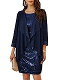 GRACE KARIN Damen 2-teilige Paillettenkleid Set Ärmelloses Sexy Rundhals Knielanges Sparkle Party Etuikleid für Sommer Dunkelblau XXL