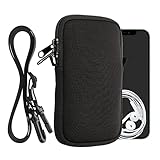 kwmobile Handytasche für Smartphones L - 6,5' - Neopren Handy Hülle Schwarz mit Kordel - Handy Tasche mit Handykette 16,5 x 8,9 cm Innenmaße