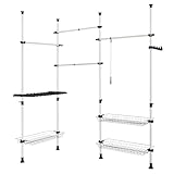 SoBuy FRG38 Teleskop Garderoben System Kleideraufbewahrungssystem Regalsystem mit 4 Kleiderstange und 3 Körben