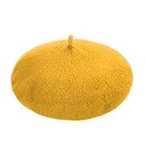 Baskenmütze Schurwolle -Kuppel-Barett-Hut-Gelb-Kinder-Baseballmützen (Yellow, One Size)