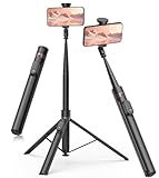TONEOF 168cm Automatisches Selfie Stick Stativ, Einbeinstativ Handy Stativ mit Magnetischer Wiederaufladbarer Fernbedienung,360° Drehbar Ständer mit 2 Rotationsachsen für iPhone/Android–Schwarz
