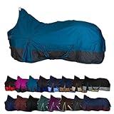 RL24 - Weidedecke High Neck Basicline 600D – Regendecke & Übergangsdecke – wasserdichte Outdoordecke mit Kreuzbegurtung – Pferdedecke in Petrol/Graphit – Größe 145cm (Nylonfutter)