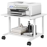 Livofloral Unter Schreibtisch Druckerständer, Mobiler Druckertisch fürs Homeoffice, Druckerwagen mit Rollen, Großer Druckerständer, Druckerwagen für den Schreibtisch, Weiß