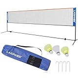 LARMNEE Badminton Netz, 5 m Volleyballnetz, Federballnetz, 3-Fach-Höhenverstellbar 107/120/155cm, Tragbares Set für Tennis, Badminton oder Volleyball, für Garten, Indoor, Outdoor ELC05BN02