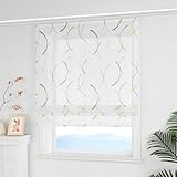 ESLIR Raffrollo mit Klettband Landhaus mit buntes Linienmuster Raffgardinen Transparent Bändchenrollo für Fenster mit Klettschiene Wohnzimmer Grün BxH 120x140 cm 1 Stück