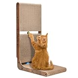 LIFLIX Kratzpappe für Katzen, 69 cm L-förmige Kratzbrett, Katzenkratzbrett Mit Ballspielzeug, Kratzmöbel Aus Hochwertiger Karton
