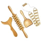HIAKDOFT 4 Stück Massage aus Holz mit Gua Sha Brett Holzmassagerolle und Schröpfglas Manuelle Massagegeräte Zur Schmerzlinderung und Entspannung für Rücken Nacken und Beine