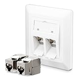 LEENUE 1 x 2-Port CAT 7 Netzwerkdose Unterputz + 2 x CAT 7 Keystone RJ45 Modul, Lan Ethernet Dose Buchse Einbaubuchse 10 Gbit/s, Weiß