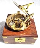 Messing Sonnenuhr Kompass mit Holzbox Vintage Maritim Navigationsgerät Deko Nautisch Geschenk
