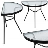 JUMI Praktischer Gartentisch 70 x 64 x 40 cm – Halbrunder Balkontisch für Balkon, Terrasse, Garten, Camping – Kompakter Tisch mit Glasplatte - Metallrahmen, Schwarz