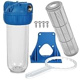 MegaHaustechnik Wasser Vorfilter für Pumpen und Hauswasserwerke mit 10' Filtereinsatz auswaschbar mit 1' Rohr Zoll Messing Innengewinde IG, 8 Bar, 6000l/h Durchflussmenge, Maschenweite 0,06mm