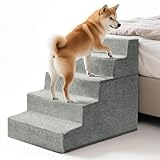 Eukue Hundetreppe 5 Stufen, Faltbare Hundetreppe für Kleine Hunde und Große Hunde, Haustiertreppe Hunderampe aus Schwamm, rutschfeste Hundetreppen Katzentreppe mit Waschbarer Bezug für Bett,Sofa-Grau