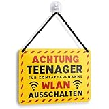 Blechschild Achtung Teenager WLAN Ausschalten 18x12cm - Teenager Zimmer Deko Türschild - Jugendzimmer Wandschild - Coole Geschenke für Jungs und Mädchen (teenager 1)