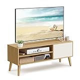 VASAGLE TV-Schrank, Lowboard, Fernsehschrank für Fernseher bis zu 55 Zoll, 120 cm lang, Fernsehtisch, für Wohnzimmer, modern, natureichenfarben-cremeweiß LTV120N01