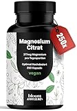 Magnesiumcitrat Kapseln hochdosiert & bioverfügbar - 250 Kapseln mit 377 mg Magnesium pro Tagesportion pures Magnesium Citrate - Laborgeprüft, Vegan & produziert in Deutschland