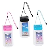 WOONEKY 3 Stück Teiliges Transparentes Wasserdichtes Handy Touchscreen Schutz Schutzhülle für Strand Schwimmen Bootfahren Leicht und Einfach zu Bedienen Rosa Schwarz Hellblau