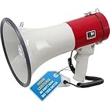 McGrey MP-500HS Megaphon (Sprachrohr, 25 Watt RMS/80 Watt MAX, bis zu 1000m Reichweite, Handmikrofon, Sirene, batteriebetrieben) weiß/rot