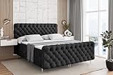 ALTDECOR Boxspringbett mit Silber Füßen, Matratze und Lattenrost, Topper, Fußteil, Polsterbett mit Bettkasten, Bett mit Stauraum H4-Matratze, Doppelbett - BOXI8-FS-Z - 180x200 - Schwarz Casablanca