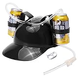 SMOQIO Bierhelm, Trinkhelm mit Schlauch für Flaschen dosen, Saufhelm für Saft, Getränke, Spielzeugzubehör - Schwarz mit Zwei Regulierventilen und Halterung