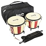 RockJam RJ-100301 7' and 8' Bongo Set with Padded Bag and Tuning Wrench Red and Natural Stripe