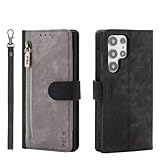 LENGRACE Handyhülle für Samsung Galaxy S5 Hülle,Premium PU Leder Flip Schutzhülle mit [FRID-Schutz][Kartenschlitz] Farbe Stoßfest Klapphülle Handytasche Case-Grau