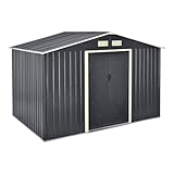 DELUKE® Gerätehaus Metall Fynn - 277x191x192cm, Pultdach Stahlblech | Geräteschuppen mit Schiebetür & Luftschlitze | Gartenhaus Abschließbar Anthrazit