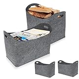 YZNAHRE 4 Stück Kaminholztaschen aus Filz – Faltbare Filzkorb Shopper, Große Filztaschen für Kaminholz, Zeitungen und Einkäufe, Grau