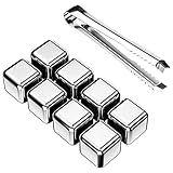 Firschoie Eiswürfel Edelstahl, 8 Stück Wiederverwendbare Edelstahl Eiswürfel + Clips, Lebensmittelqualität Whiskystein Schnelle Kühlung, Für Whisky, Wein, Getränkesaft oder Limonade