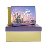 Idena 30494 - Geschenkbox mit Deckel, 2 Stück in den Größen 19 x 8 x 13 und 23 x 9 x 15 cm, Schachtel Frohe Weihnachten in Gold und Lila