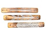 Luxflair Räucherstäbchenhalter 3er Set – handgefertigt aus Sheesham-/Rosenholz, ca. 26 cm – Zubehör zum Abbrennen
