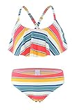 HowJoJo Damen Zweiteiler Bikini-Badeanzug-Blumen R sche Swimwear Volant Badeanzug Set 10-11 Jahre Gestreift