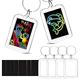 BOOMTOP 4pcs Schlüsselanhänger Foto Acryl mit 8 Kratzbilder Schlüsselanhänger Bild Personalisiert Bilderrahmen Regenbogen Kratzpapier Kratzstift zum Zeichnen und Basteln DIY Geburtstag Geschenkidee