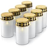 CSL-Computer 8x LED Grablicht - wassergeschützt - Grabkerze Batteriebetrieb - Friedhofskerze – realistischer Flackereffekt - langlebig und robust