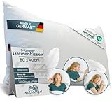 Nachtengel Daunenkissen 40x80 – 3-Kammer Kopfkissen aus 100 % Daunen & Federn – weiches Hotelbettkissen Made in Germany, atmungsaktives Federkopfkissen für alle Schlaftypen (1 Stück, weiß, 40x80cm)