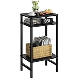 LELELINKY 3 Ebenen Beistelltisch,Moderner Telefontisch, Beistelltisch Schmal für Enge Räume,beistelltische Holz mit Stauraum,70cm Hoch Nachttisch für Wohnzimmer, Schlafzimmer, Büro, küche(Schwarz)