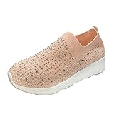 Schuhe Damenkristall Frauen atmungsaktive Stoffe Frauen Running Mesh Ringelsocken Damen Sneaker (Orange, 42)