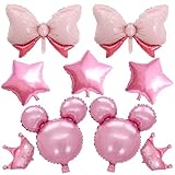 Finypa Luftballons mit Mauskopf, 61 cm, Aluminiumfolienballon, 88,9 cm, rosa Schleife, Luftballons für Mädchen, Party-Dekoration, Babyparty, Hochzeit, 8 Stück