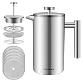 Dixmas French Press Kaffeebereiter Edelstahl 350 ml/2Tassen, French Press Thermo, doppelwandig isoliert - 0,35 Liter