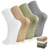 Utensilsto 4 Paar Pilates Socken Rutschfeste Socken Stoppersocken Damen 35-39 Antirutschsocken Reformer Pilates Socks Grip Socks für Pilates Barre Ballett Tanz Trampolin
