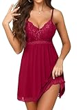 Tomkids Damen Sexy Dessous Babydoll Unterwäsche Set Nachthemd mit Spitze Reizwäsche für Hochzeitsnacht & Valentinstag